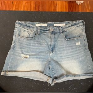 Pilcro and the letterpress distressed jean shorts.